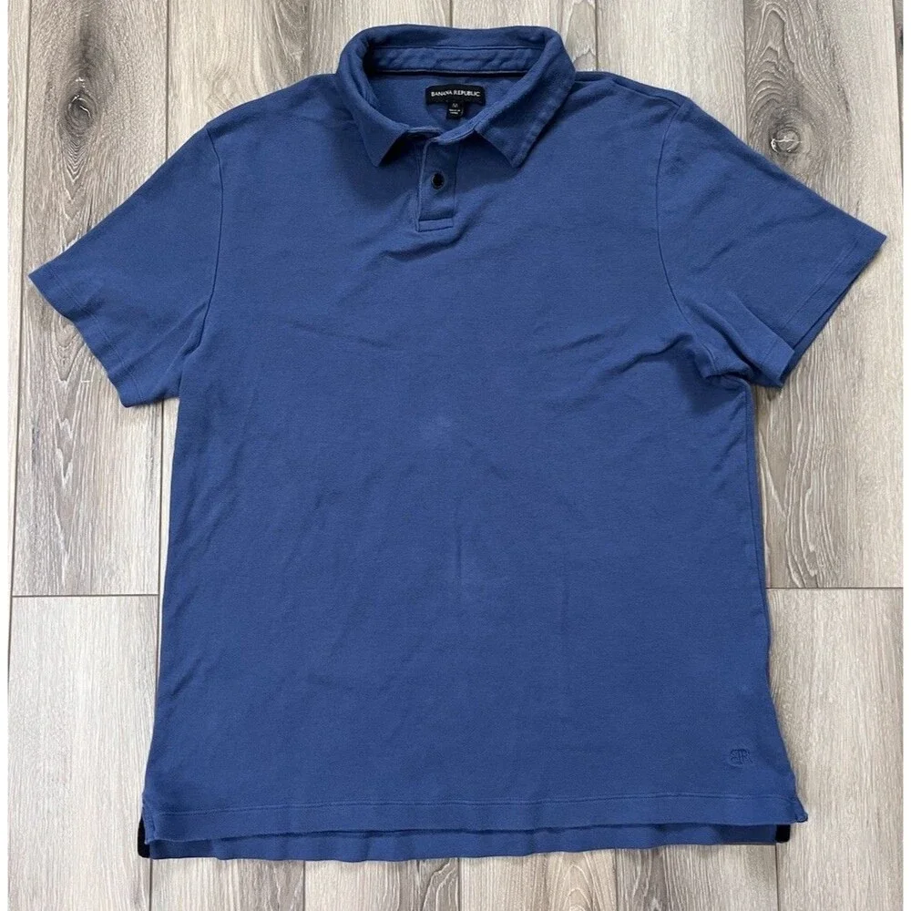 Banana Republic Polo Shirt Blue 100% Cotton 2-Button Pullover Men’s Size Medium